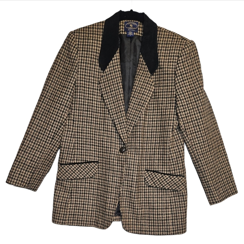 Vintage 100% Wool Chelsea Cambell Houndstooth Tweed Blazer Jacket 6P